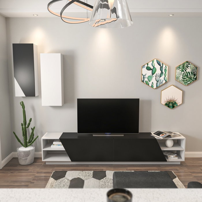 Hanah Home Mueble de TV Zebra Blanco y Negro